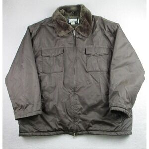 Vintage Fieldmaster Jacket Mens 3XL Brown Quilted Full Zip Faux Fur Collar 90s